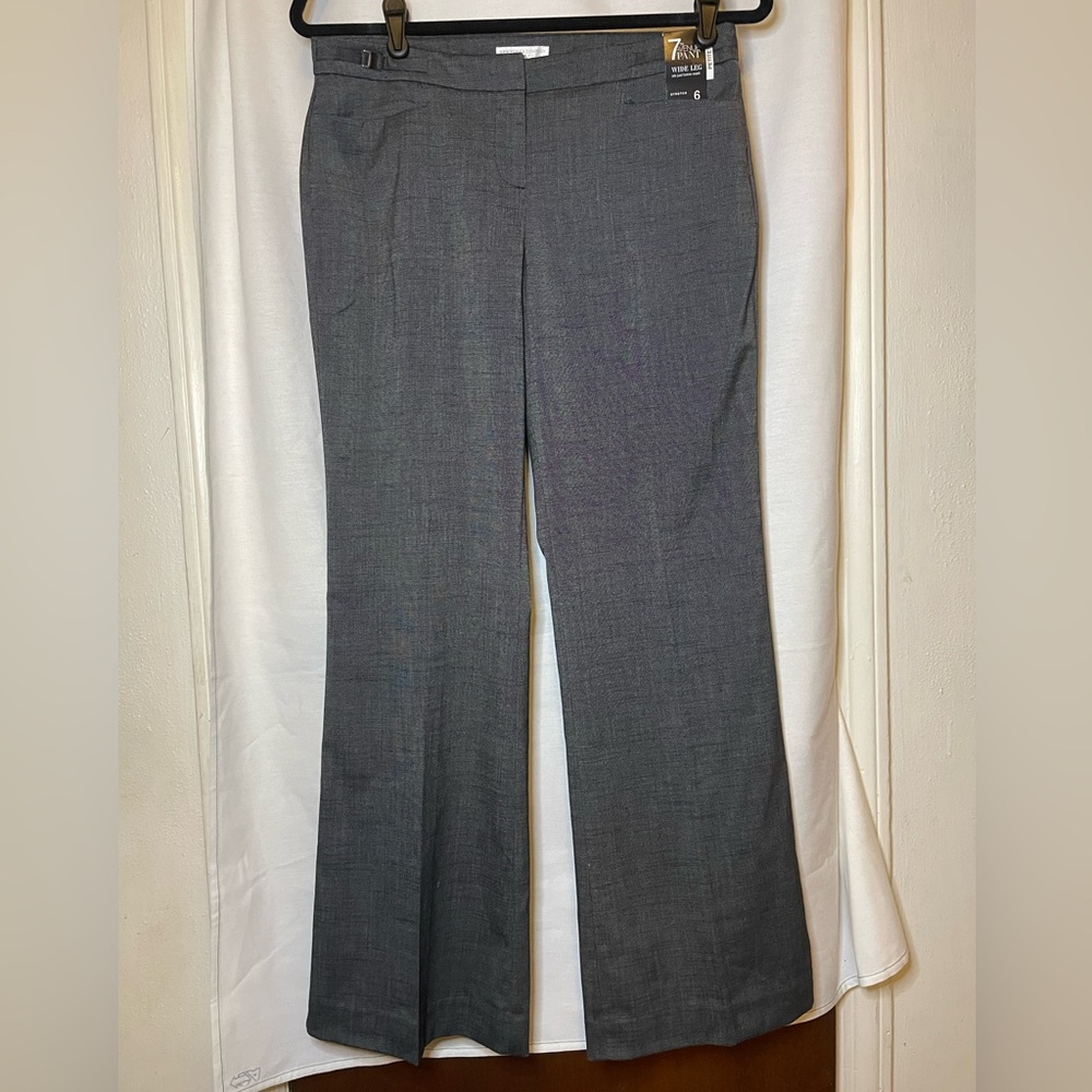 NWT New York & Company Dark Gray Charcoal w/ Silver Wide Leg Trouser Size 6P